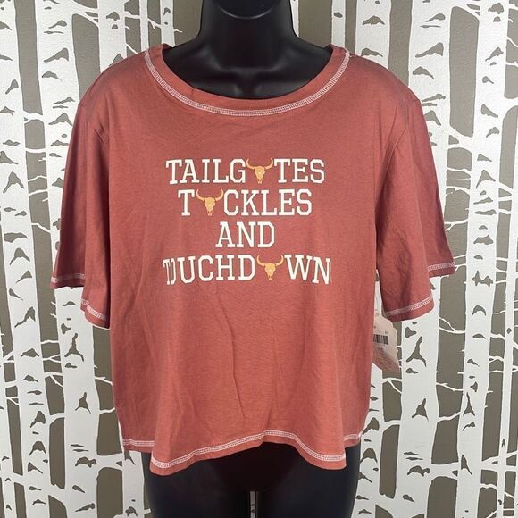altar'd state Tailgates Tackles And Touchdowns Cropped Oversized T-Shirt S Rust - Picture 2 of 8
